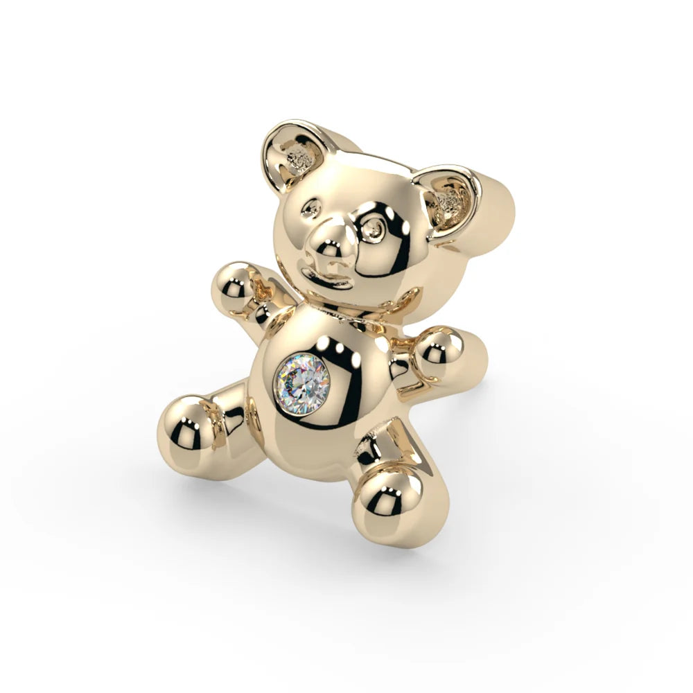 KIWI DIAMOND - GEM TEDDY BEAR - 14KT SOLID GOLD - THREADLESS END