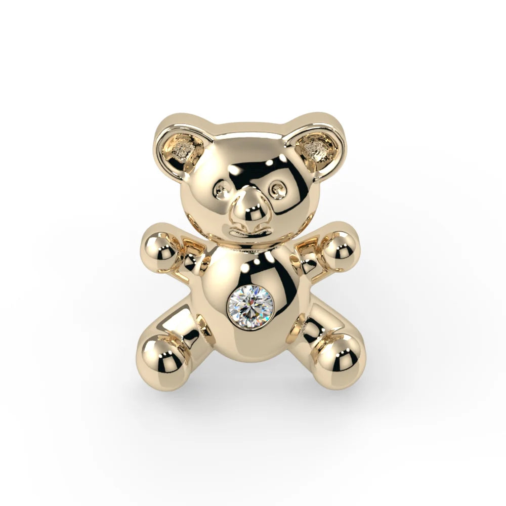 KIWI DIAMOND - GEM TEDDY BEAR - 14KT SOLID GOLD - THREADLESS END