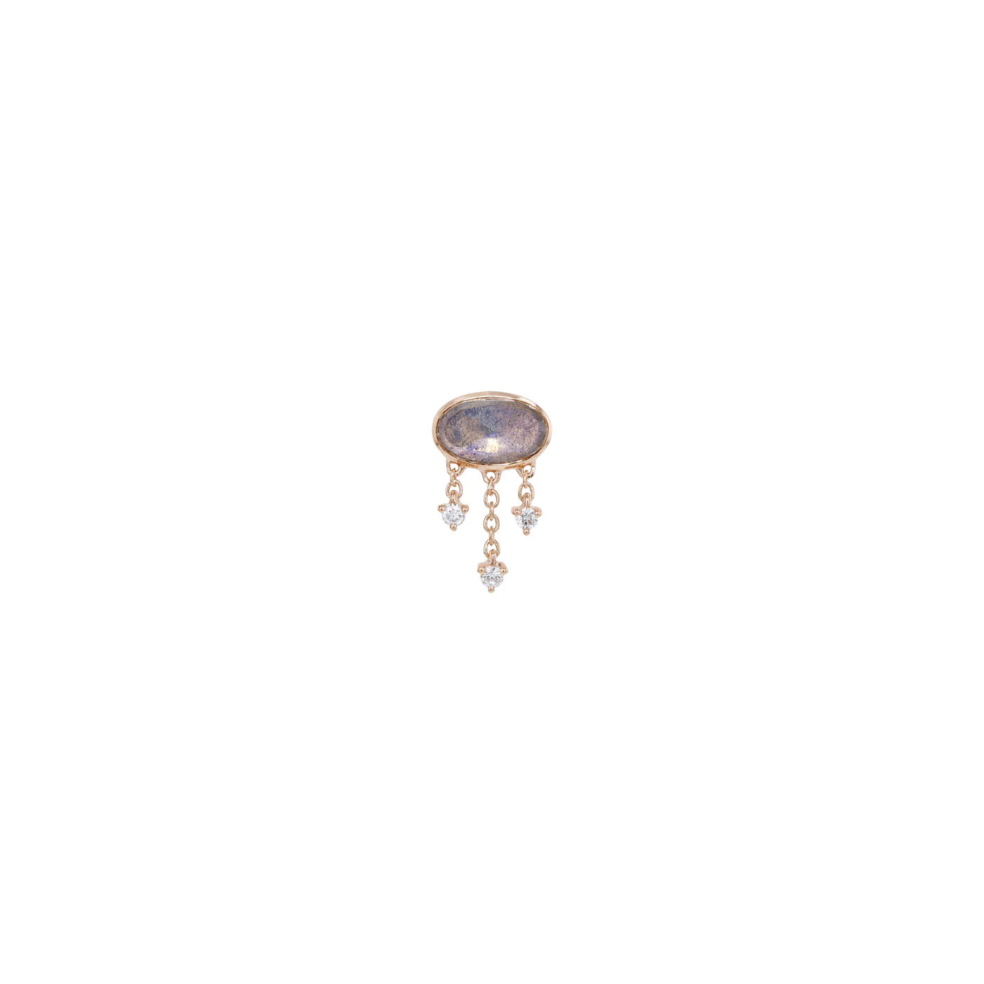 MODERN MOOD - ROSE CUT OVAL LABRADORITE WITH 3 DIAMOND AND CHAIN DANGLE - 14KT SOLID GOLD - THREADLESS END