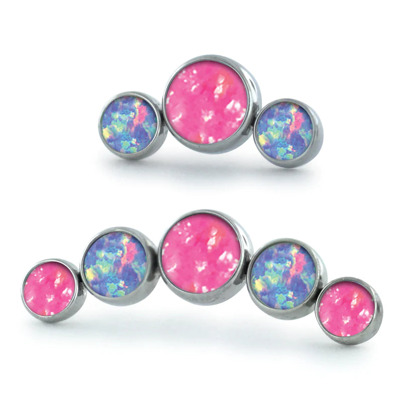 NEOMETAL - DREAMLAND BEZEL SET CABOCHON GEM CLUSTER - CURVED - TITANIUM - THREADLESS END