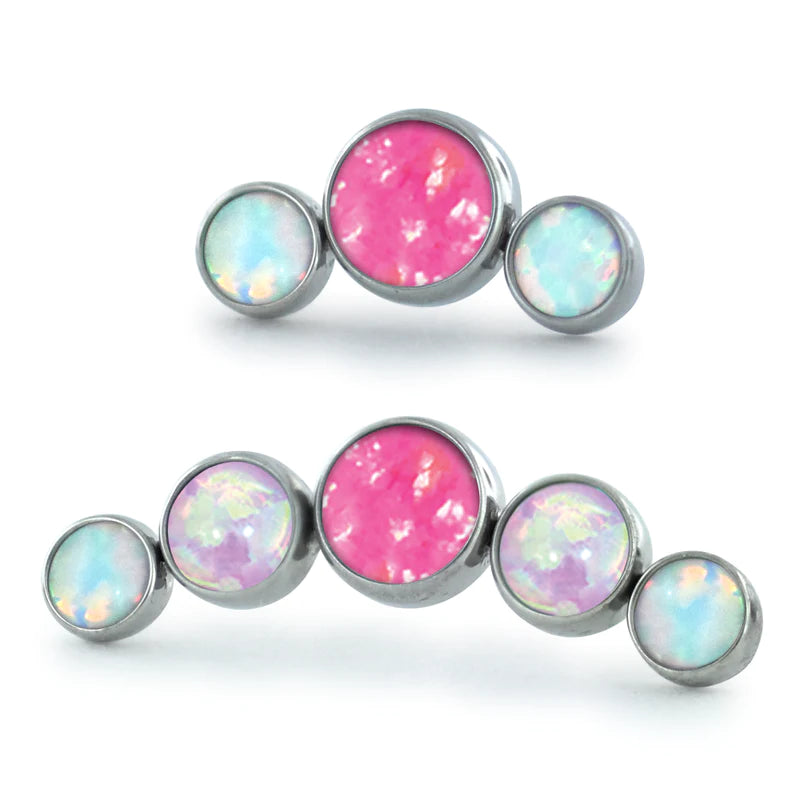 NEOMETAL - DREAMLAND BEZEL SET CABOCHON GEM CLUSTER - CURVED - TITANIUM - THREADLESS END
