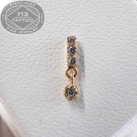 ANATOMETAL - 3 GEM BAR WITH PRONG DANGLE - 18KT SOLID GOLD - THREADLESS END