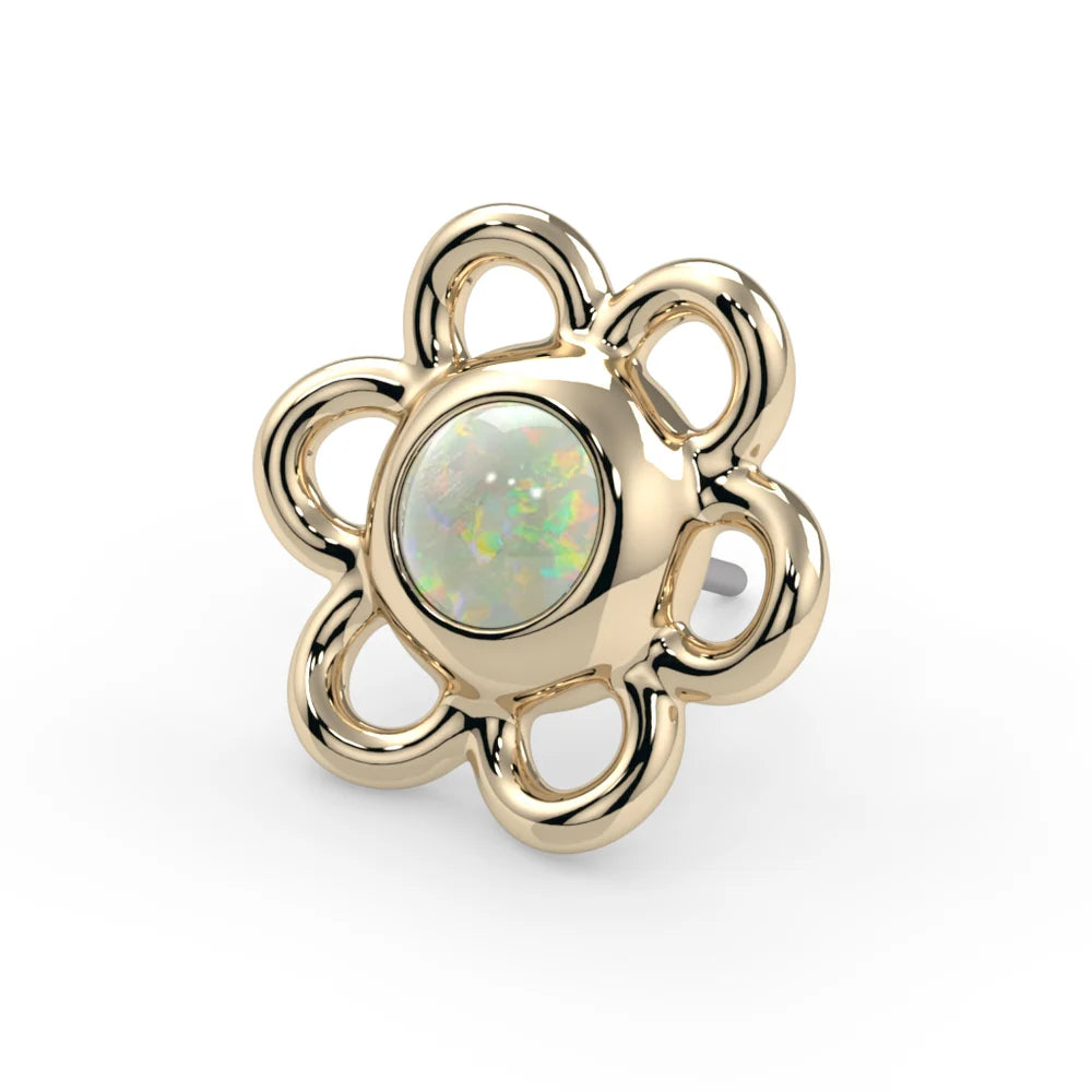 KIWI DIAMOND - LILA FLOWER - 14KT SOLID GOLD - THREADLESS END