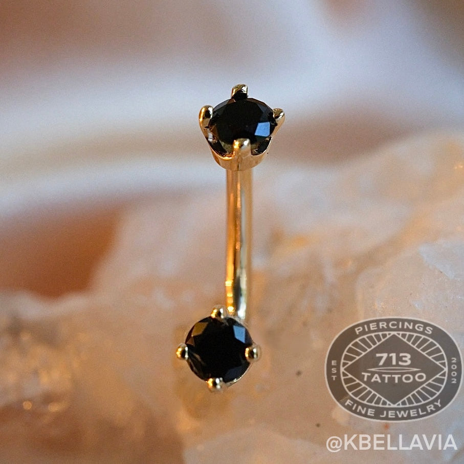 KIWI DIAMOND - PRONG SET (3MM X 3MM) 16g CURVED BARBELL - 14KT OR 18KT SOLID GOLD - THREADED