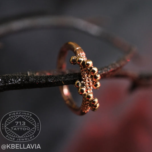 DUSK BODY JEWELRY - BEADED / HAMMERED RING - 14KT SOLID GOLD - SEAM RING