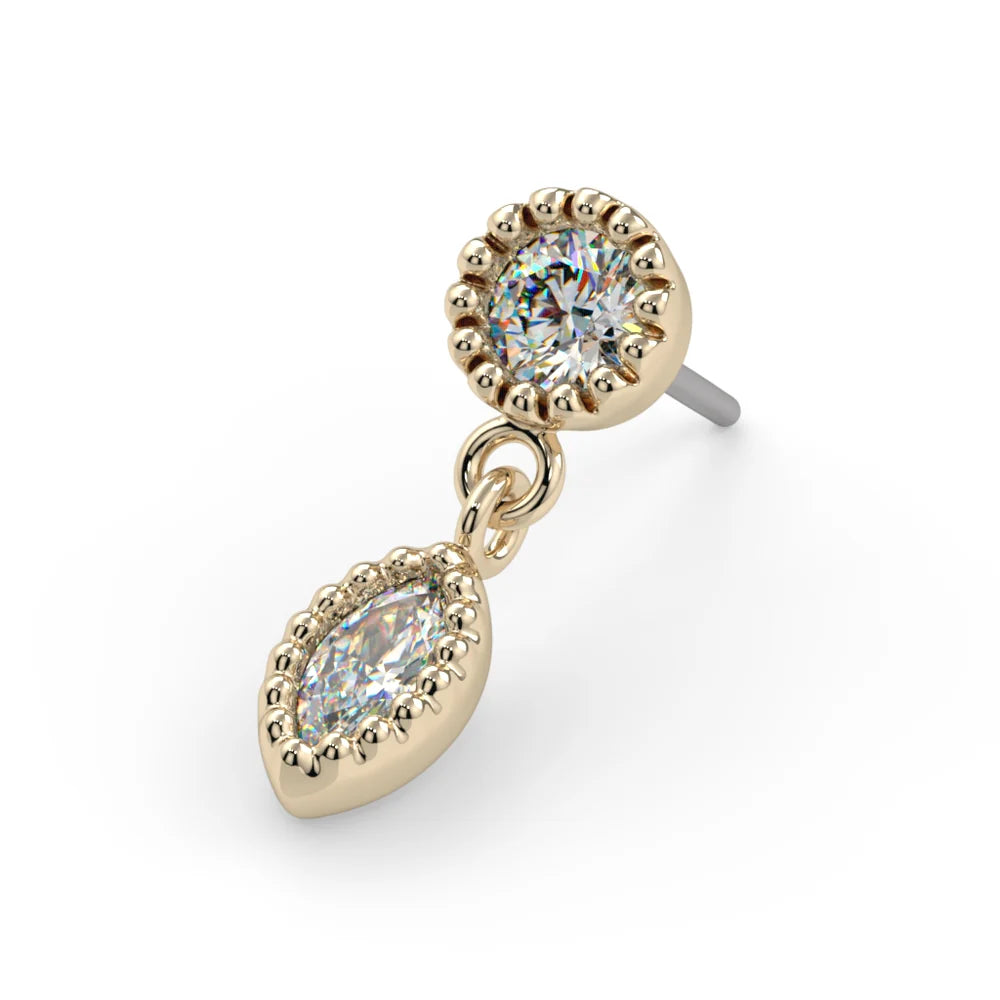 KIWI DIAMOND - MILGRAIN MARQUISE DANGLE - 14KT SOLID GOLD - THREADLESS END