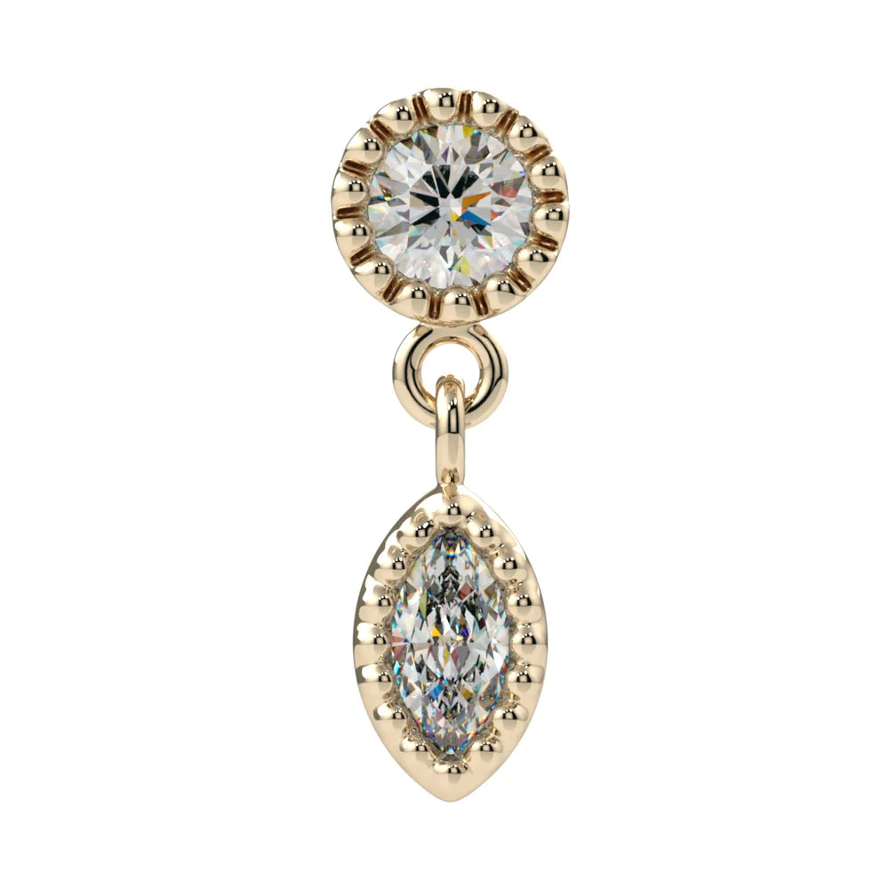 KIWI DIAMOND - MILGRAIN MARQUISE DANGLE - 14KT SOLID GOLD - THREADLESS END