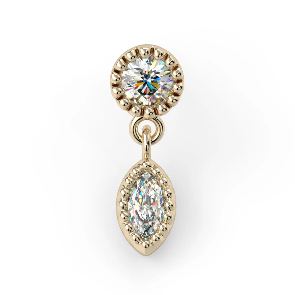 KIWI DIAMOND - MILGRAIN MARQUISE DANGLE - 14KT SOLID GOLD - THREADLESS END