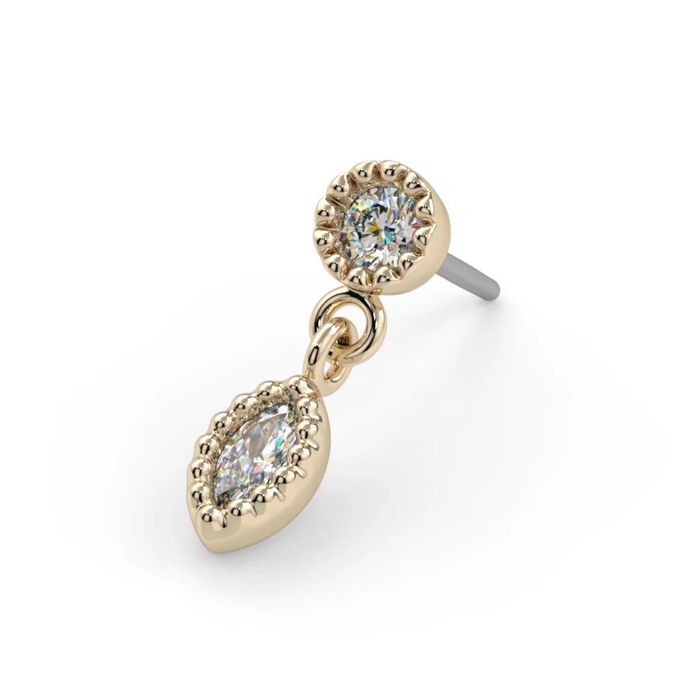 KIWI DIAMOND - MILGRAIN MARQUISE DANGLE - 14KT SOLID GOLD - THREADLESS END