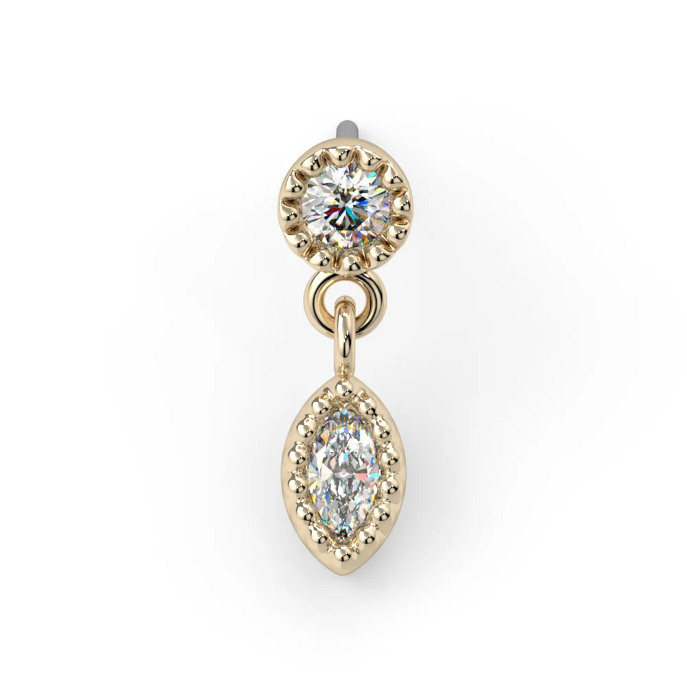 KIWI DIAMOND - MILGRAIN MARQUISE DANGLE - 14KT SOLID GOLD - THREADLESS END