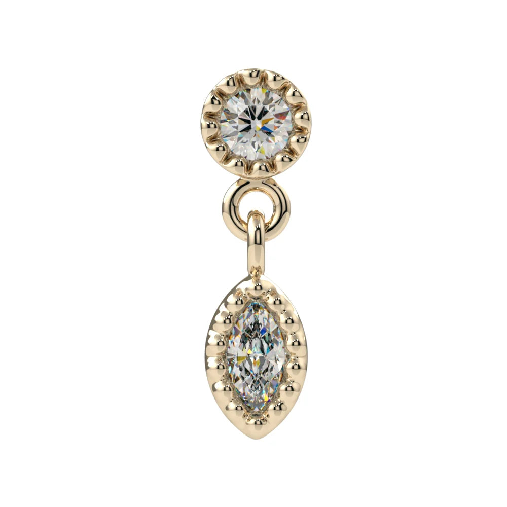 KIWI DIAMOND - MILGRAIN MARQUISE DANGLE - 14KT SOLID GOLD - THREADLESS END