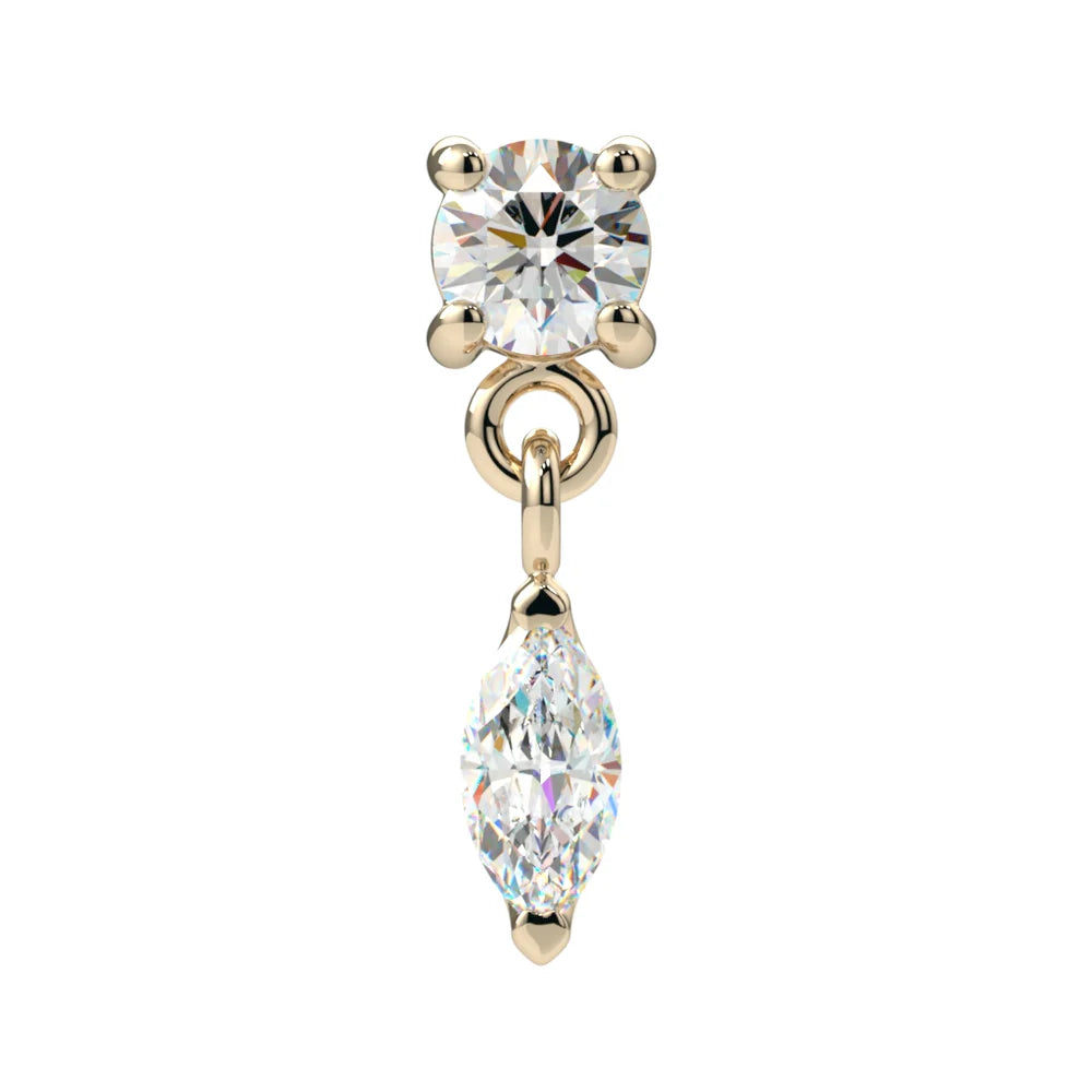 KIWI DIAMOND - PRONG MARQUISE DANGLE END (2mm) - 14KT SOLID GOLD - THREADLESS END