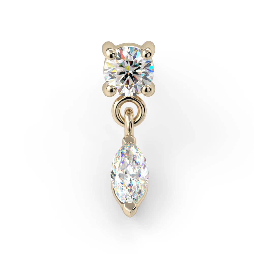 KIWI DIAMOND - PRONG MARQUISE DANGLE END (2mm) - 14KT SOLID GOLD - THREADLESS END