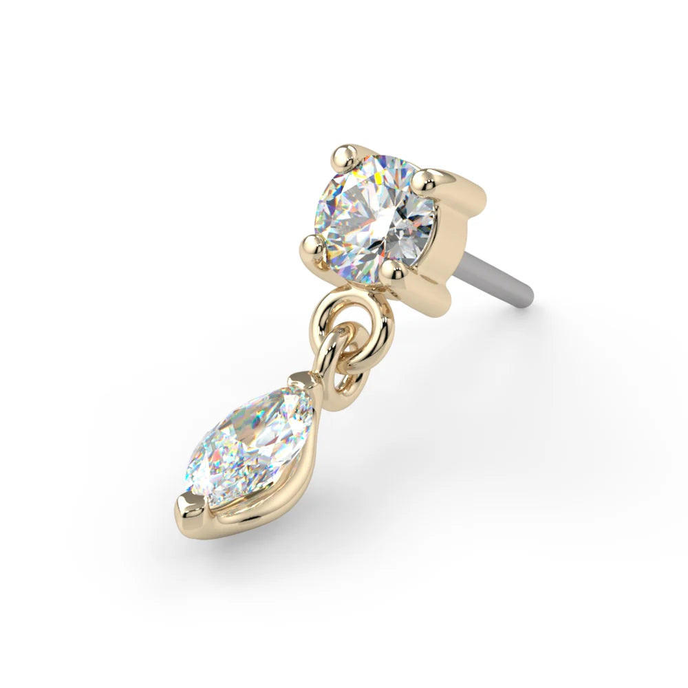 KIWI DIAMOND - PRONG MARQUISE DANGLE END (2mm) - 14KT SOLID GOLD - THREADLESS END