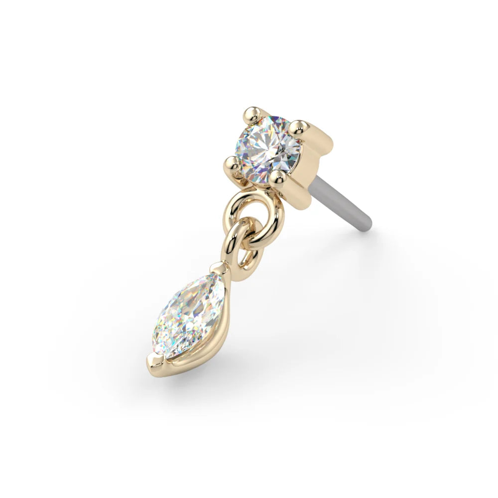 KIWI DIAMOND - PRONG MARQUISE DANGLE END (2mm) - 14KT SOLID GOLD - THREADLESS END