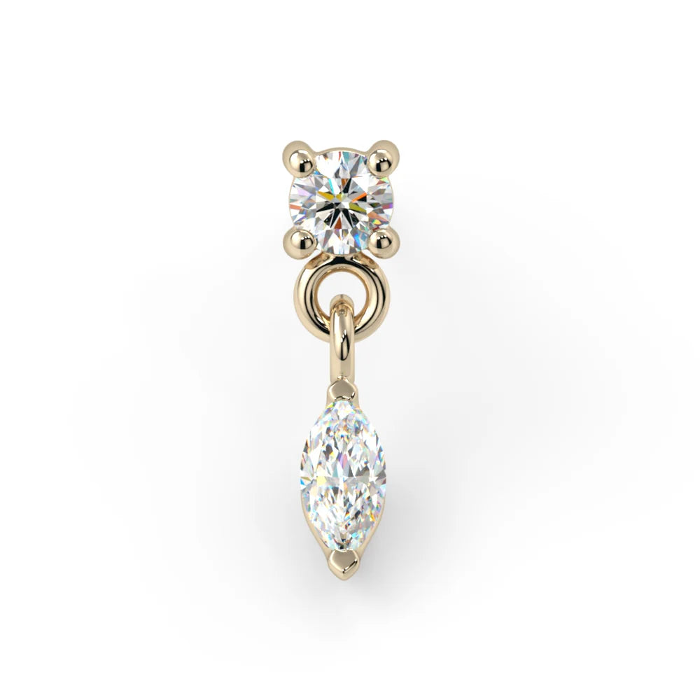 KIWI DIAMOND - PRONG MARQUISE DANGLE END (2mm) - 14KT SOLID GOLD - THREADLESS END
