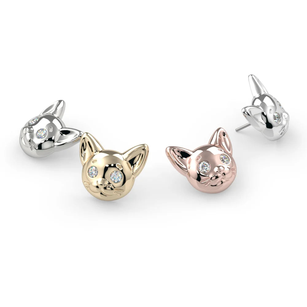 KIWI DIAMOND - KITTY CAT - 14KT SOLID GOLD - THREADED END