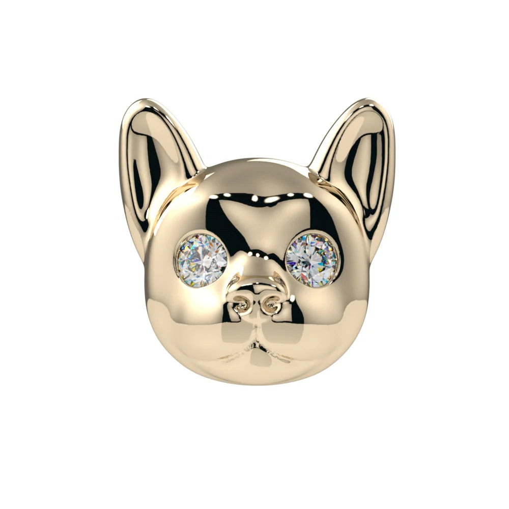 KIWI DIAMOND - FRENCH BULLDOG END - 14KT SOLID GOLD - THREADED END