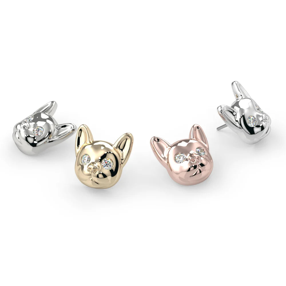 KIWI DIAMOND - FRENCH BULLDOG END - 14KT SOLID GOLD - THREADED END