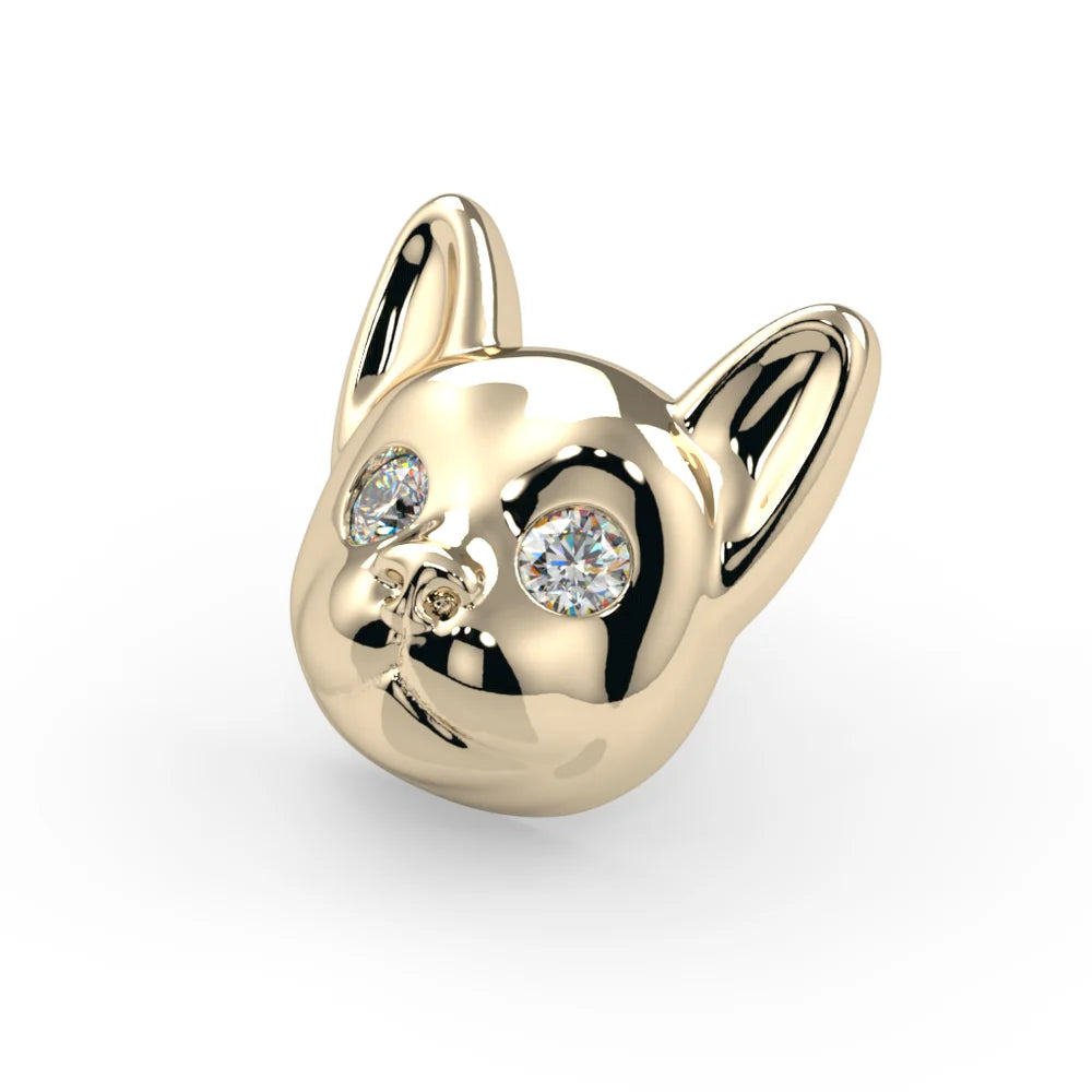 KIWI DIAMOND - FRENCH BULLDOG END - 14KT SOLID GOLD - THREADED END