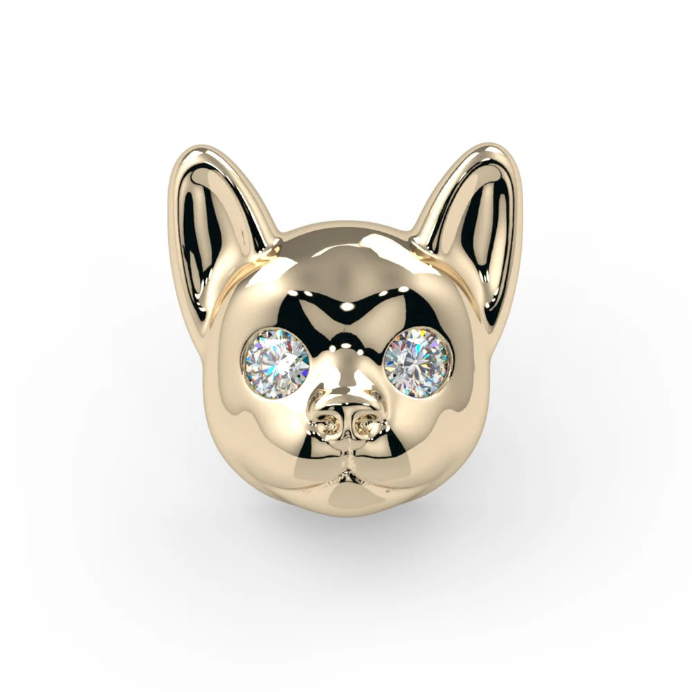 KIWI DIAMOND - FRENCH BULLDOG END - 14KT SOLID GOLD - THREADED END