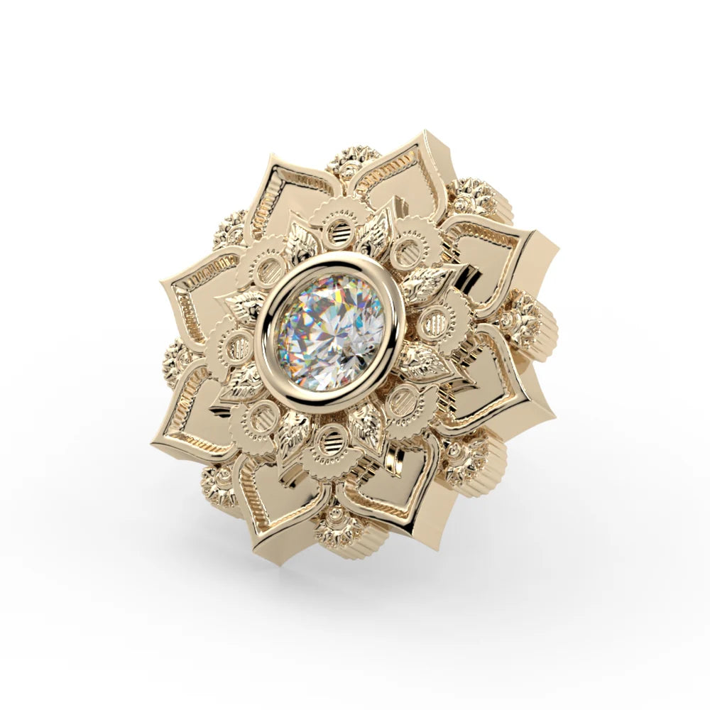 KIWI DIAMOND - GEM MANDALA - 14KT SOLID GOLD - THREADED END