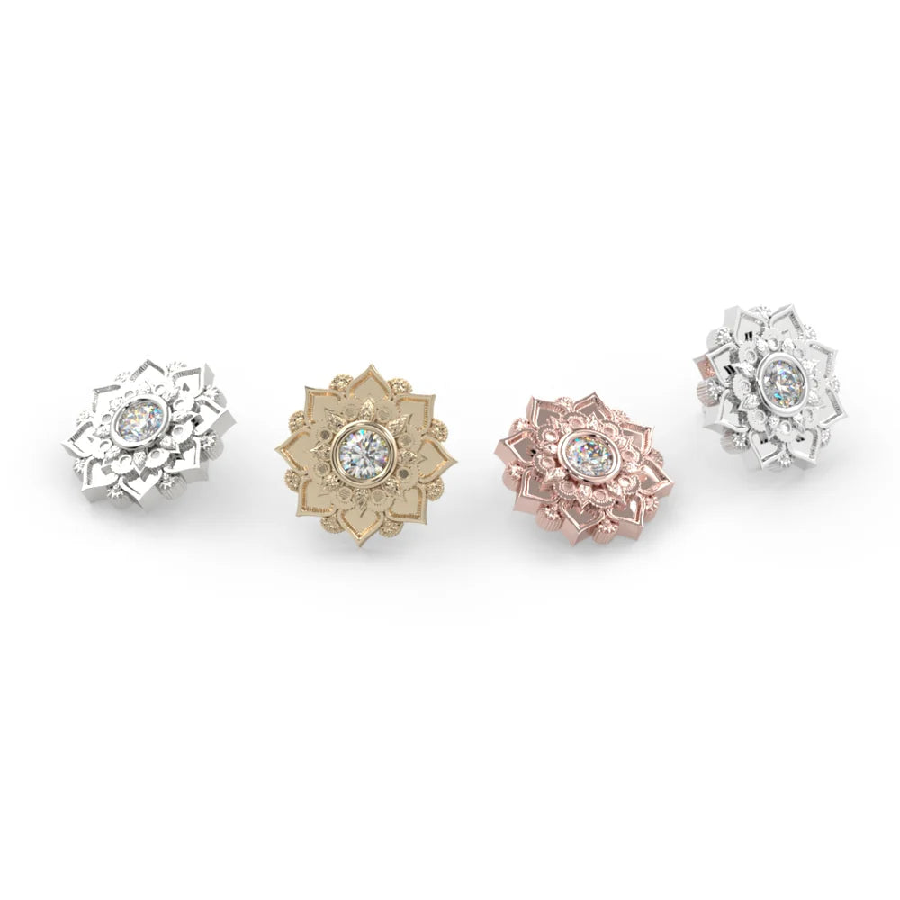 KIWI DIAMOND - GEM MANDALA - 14KT SOLID GOLD - THREADED END