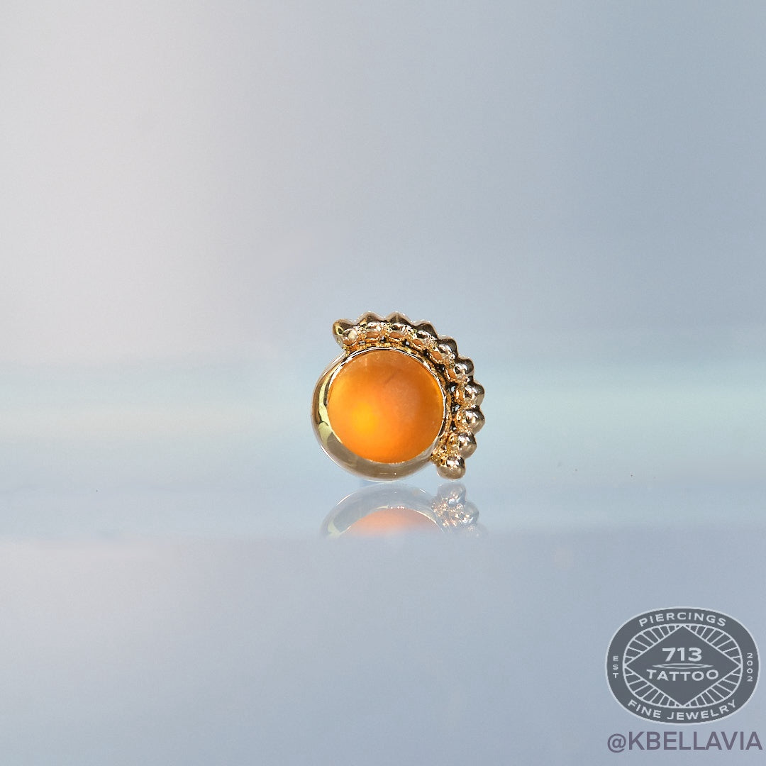 DUSK BODY JEWELRY - LUNA - SANDBLASTED CARNELIAN - 14KT SOLID GOLD - THREADLESS END