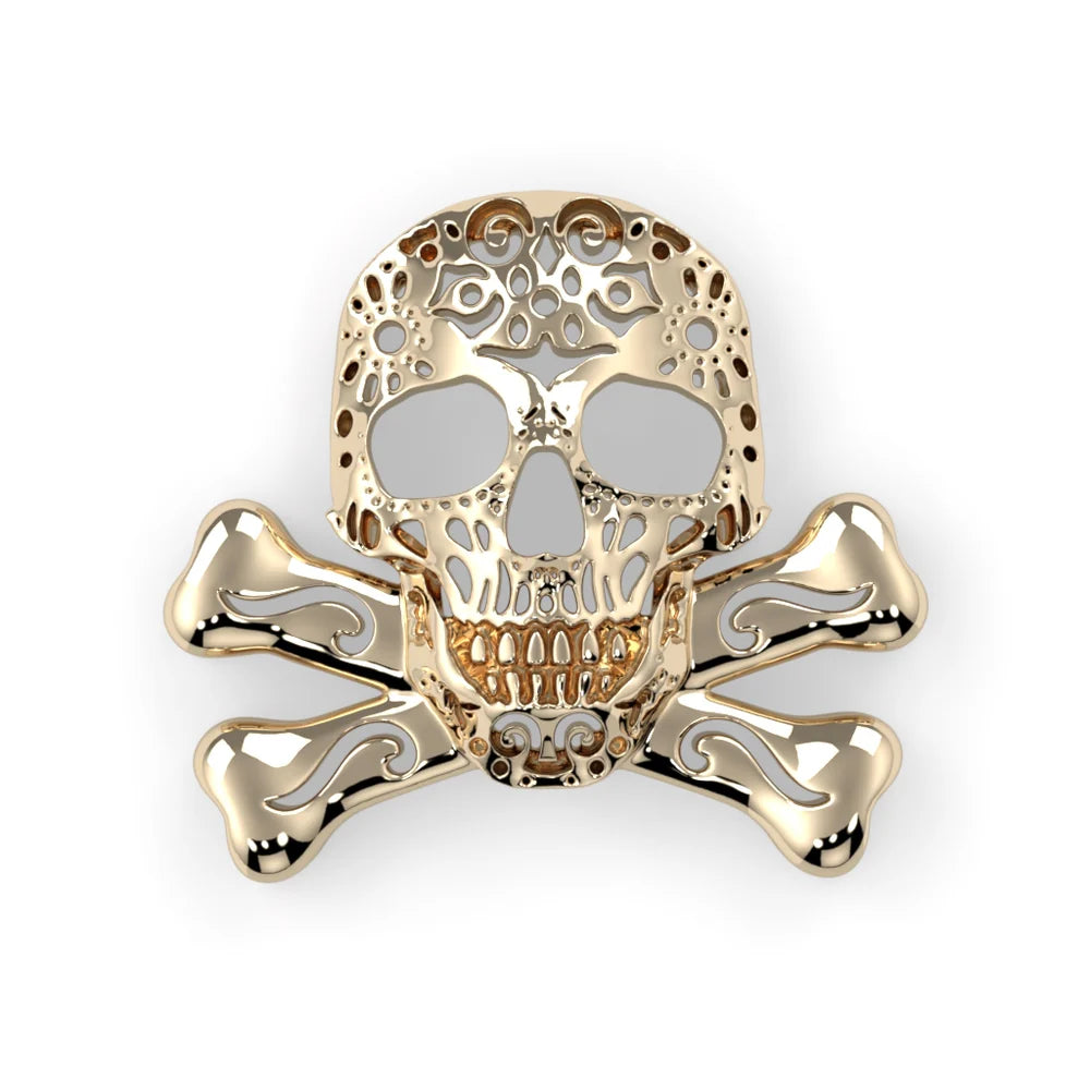 KIWI DIAMOND - FILIGREE SKULL & CROSSBONES - 14KT SOLID GOLD - THREADED END