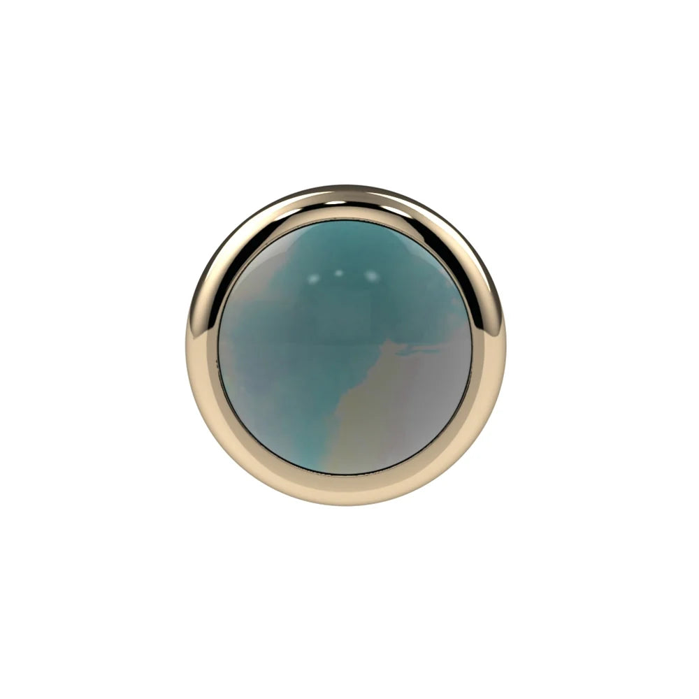 KIWI DIAMOND - FIXED DISK BACK LABRET WITH 5MM CABOCHON (12g 9/16") - 14KT SOLID GOLD