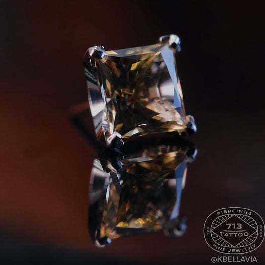 NEOMETAL - PRINCESS CUT PRONG SET GEM - YELLOW - TITANIUM - THREADLESS END