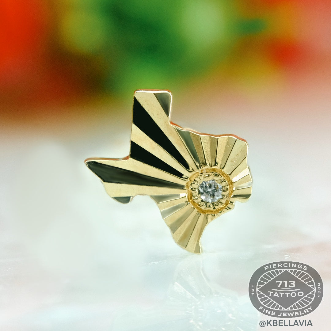 MODERN MOOD - TEXAS SUNRAY + HOUSTON DIAMOND - 14KT SOLID GOLD - THREADLESS END