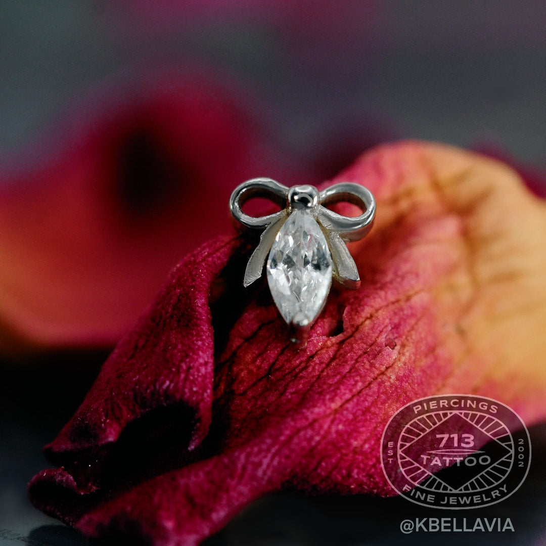 KIWI DIAMOND - MARQUISE BOW - 14KT SOLID GOLD - THREADLESS END