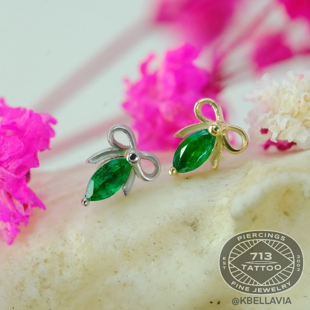 KIWI DIAMOND - MARQUISE BOW - 14KT SOLID GOLD - THREADLESS END