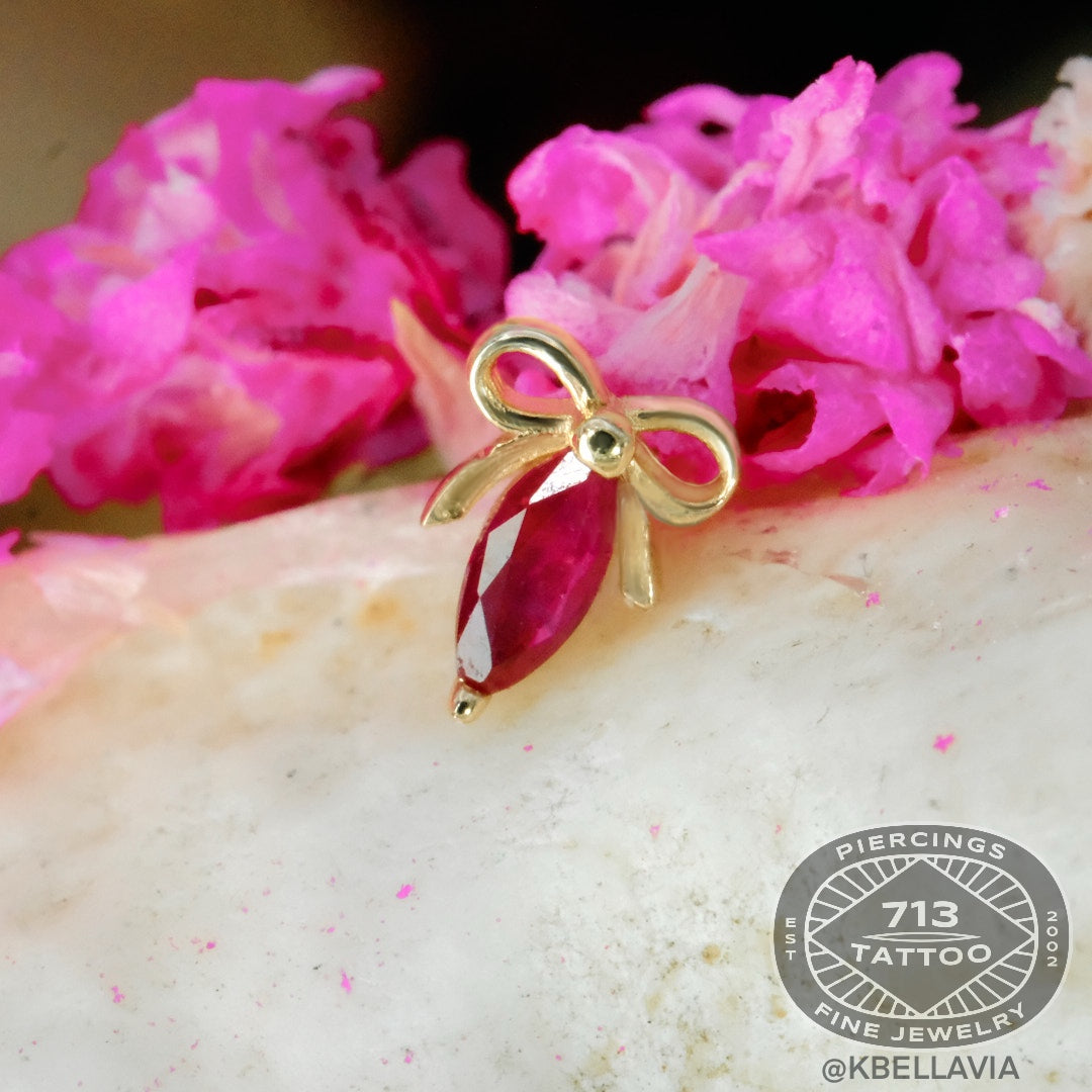 KIWI DIAMOND - MARQUISE BOW - 14KT SOLID GOLD - THREADLESS END