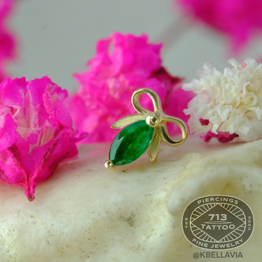 KIWI DIAMOND - MARQUISE BOW - 14KT SOLID GOLD - THREADLESS END