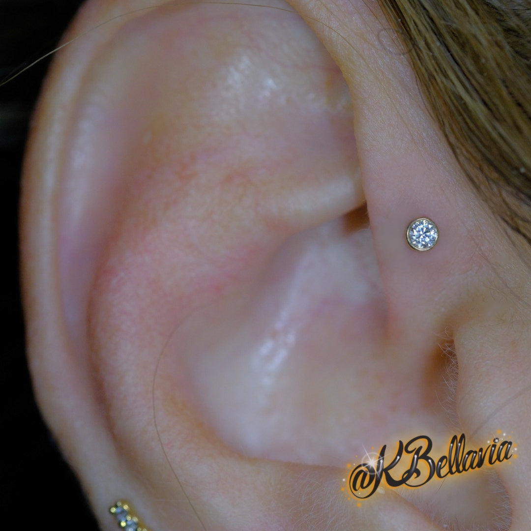 KIWI DIAMOND - BEZEL FACETED GEM (Multiple Sizes) - 14KT SOLID GOLD - THREADLESS END