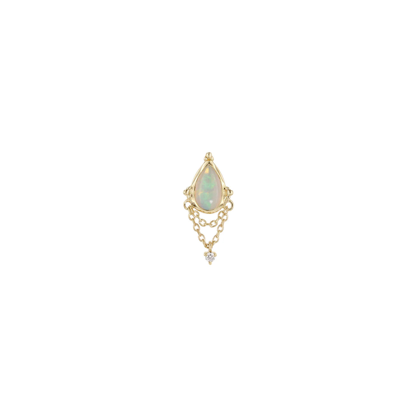 MODERN MOOD - MOONDANCE WITH OPAL AND DIAMOND - 14KT SOLID GOLD - THREADLESS END
