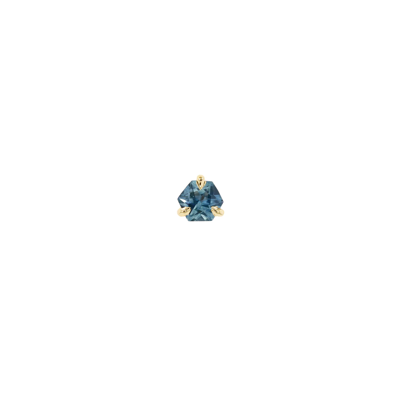 MODERN MOOD - MONTANA SAPPHIRE FACETED HEXAGON 3 CLAW PRONG SOLITAIRE - 14KT SOLID GOLD - THREADLESS END
