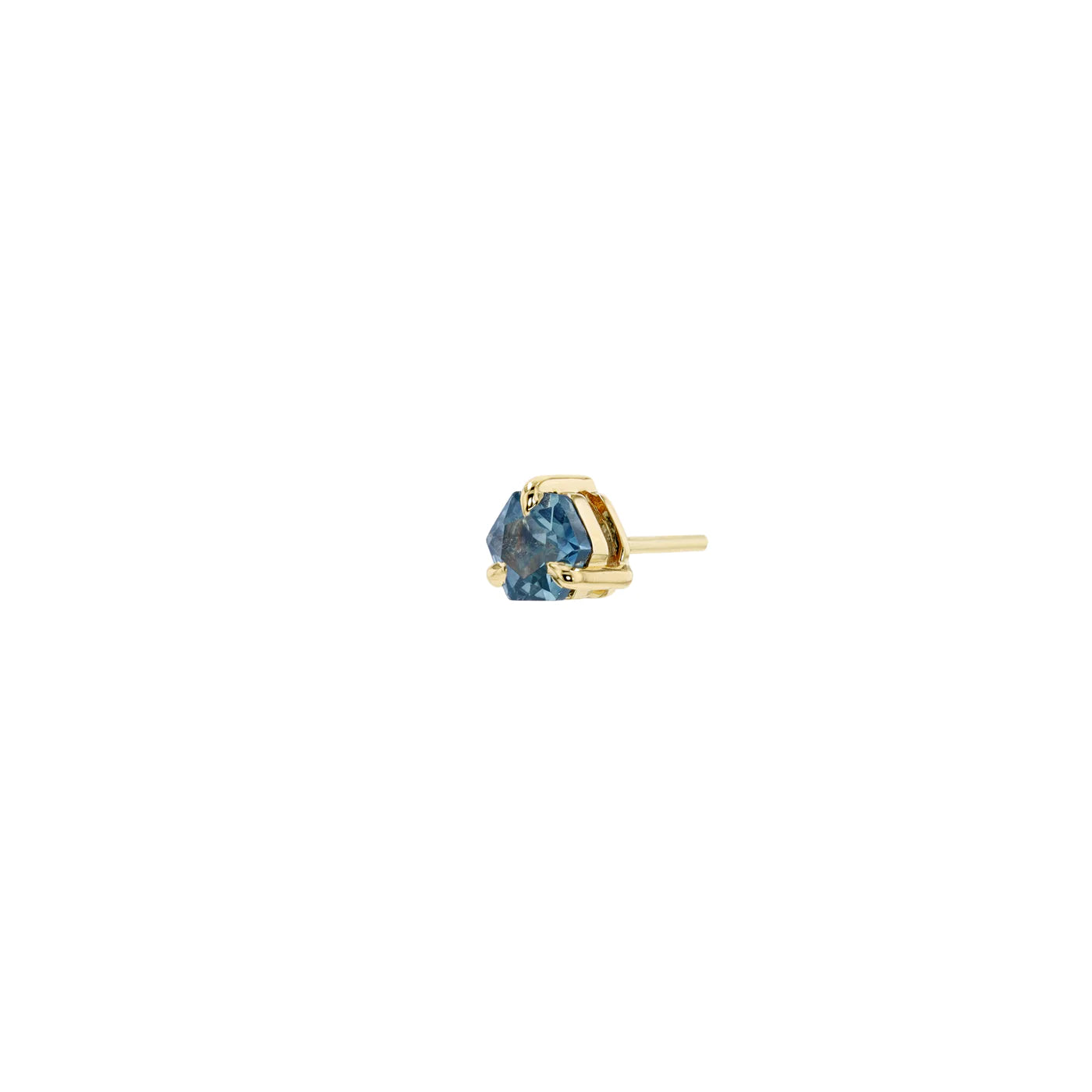 MODERN MOOD - MONTANA SAPPHIRE FACETED HEXAGON 3 CLAW PRONG SOLITAIRE - 14KT SOLID GOLD - THREADLESS END