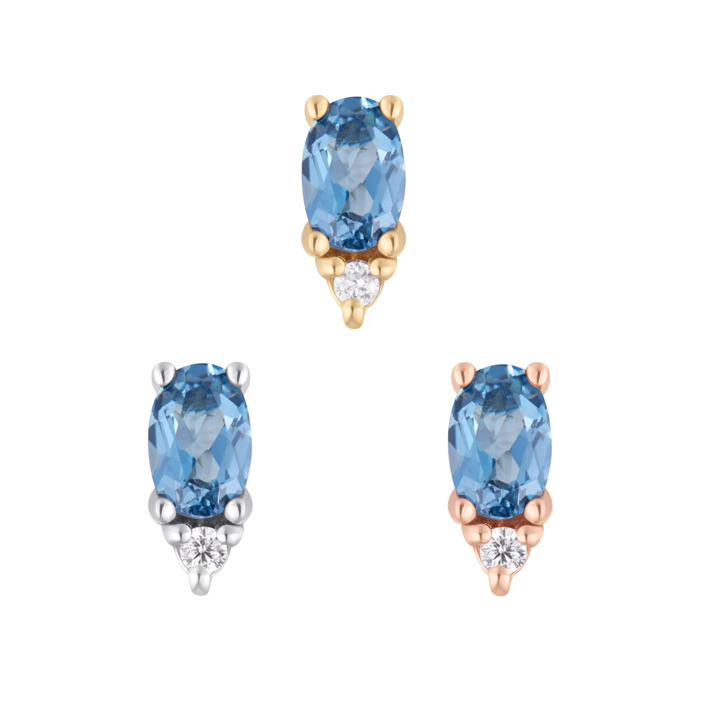 BUDDHA JEWELRY - DESDEN - LONDON BLUE TOPAZ + CZ - 14KT SOLID GOLD - THREADLESS END