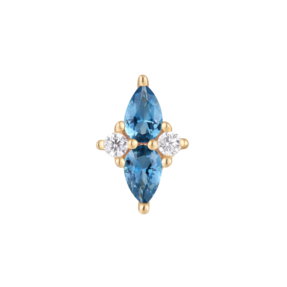 BUDDHA JEWELRY - ETHEREAL - LONDON BLUE TOPAZ + CZ - 14KT SOLID GOLD - THREADLESS END