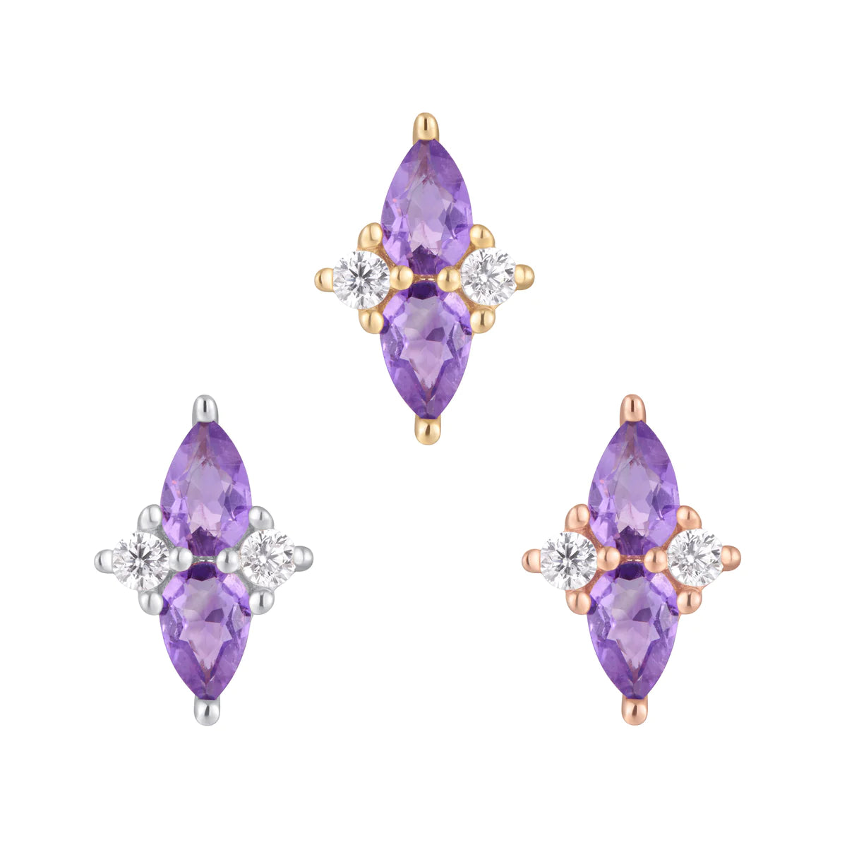 BUDDHA JEWELRY - ETHEREAL - AMETHYST + CZ - 14KT SOLID GOLD - THREADLESS END