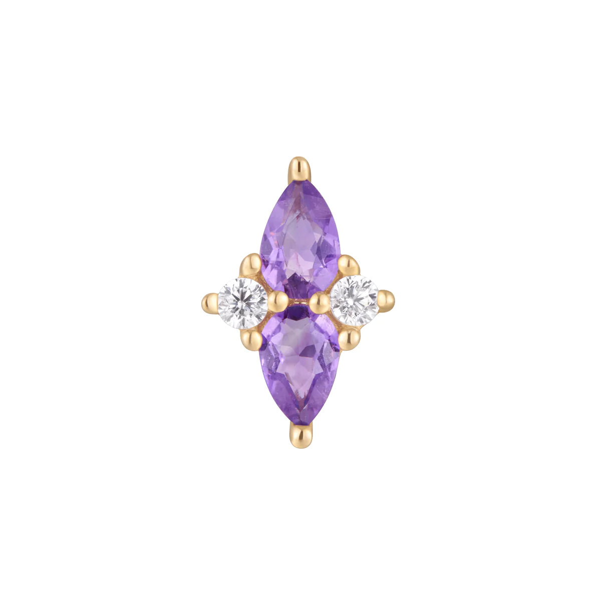 BUDDHA JEWELRY - ETHEREAL - AMETHYST + CZ - 14KT SOLID GOLD - THREADLESS END