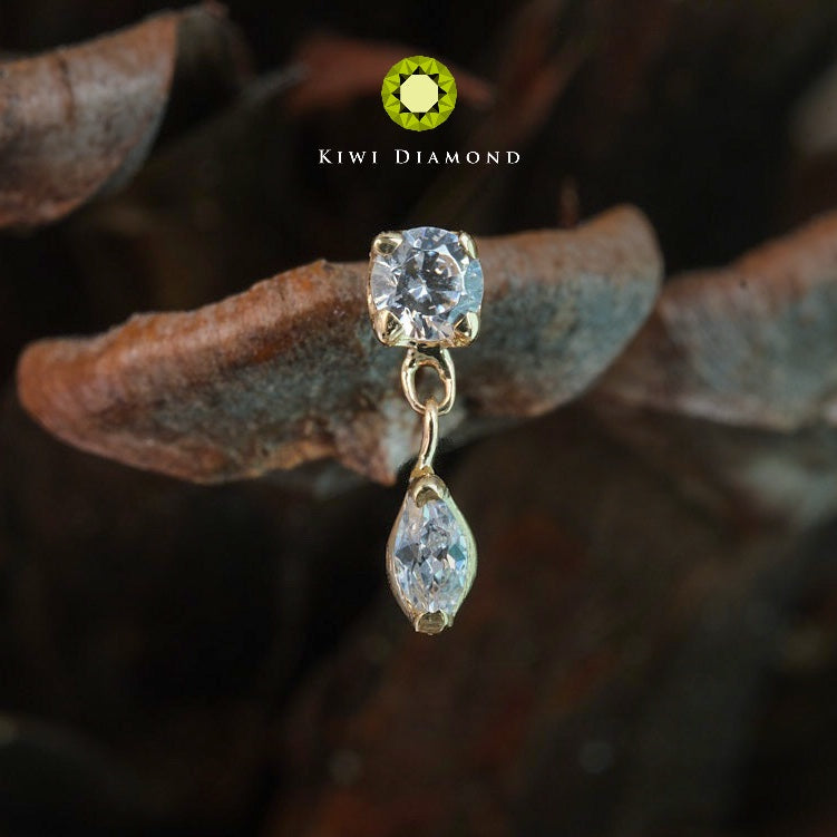 KIWI DIAMOND - MARQUISE DANGLE END (2mm) - 14KT SOLID GOLD - THREADLESS END