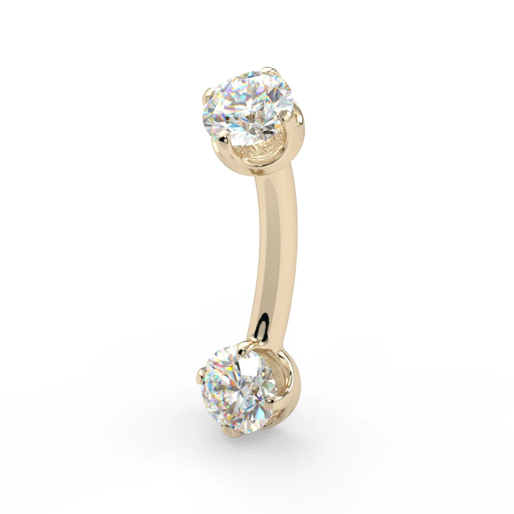 KIWI DIAMOND - 3X3 PRONG-SET CURVED BARBELL - 14KT SOLID GOLD - THREADED - CURVED BARBELL