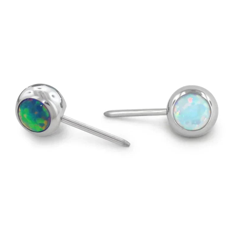 NEOMETAL - SIDE-SET CABOCHON END - RED OPAL - IMPLANT GRADE TITANIUM - THREADLESS END