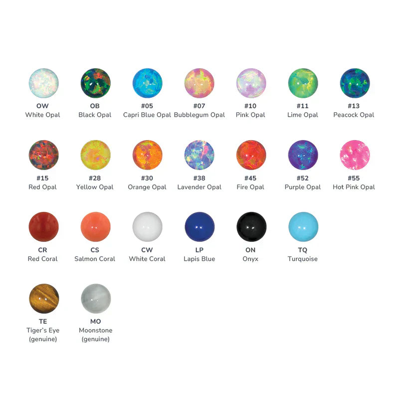 NEOMETAL - SIDE-SET CABOCHON END - RED OPAL - IMPLANT GRADE TITANIUM - THREADLESS END