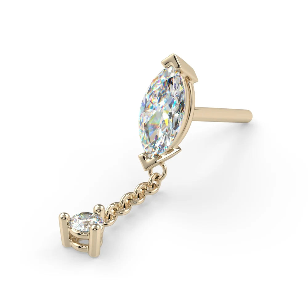 KIWI DIAMOND - PRONG-SET MARQUISE DANGLE (3mm x 1.5mm) - 14KT SOLID GOLD - THREADLESS END