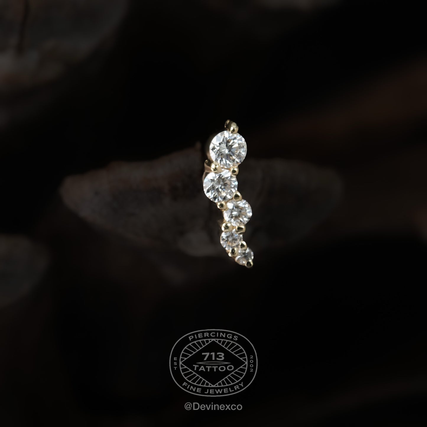 DEVINE X CO - 5 GEM CURVE - 14KT SOLID GOLD - THREADLESS END *